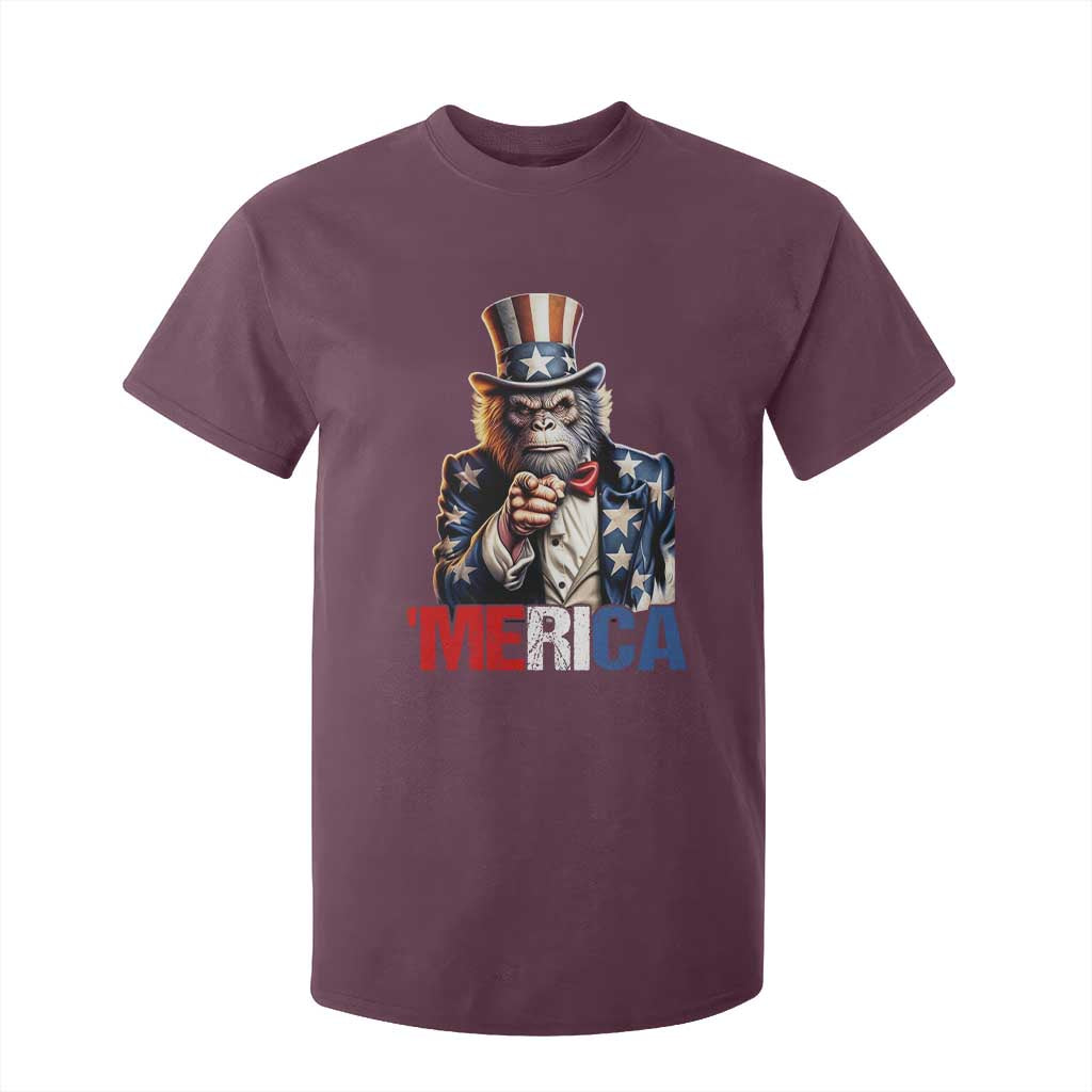 Bigfoot Merica T Shirt For Kid American Flag Patriotic 4th Of July Uncle Sam TS10 Maroon Print Your Wear
