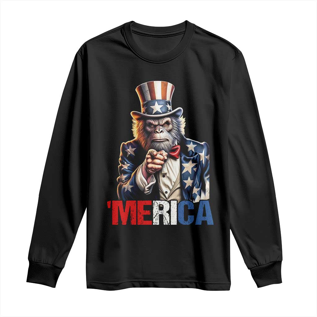 Bigfoot Merica Long Sleeve Shirt American Flag Patriotic 4th Of July Uncle Sam TS10 Black Print Your Wear
