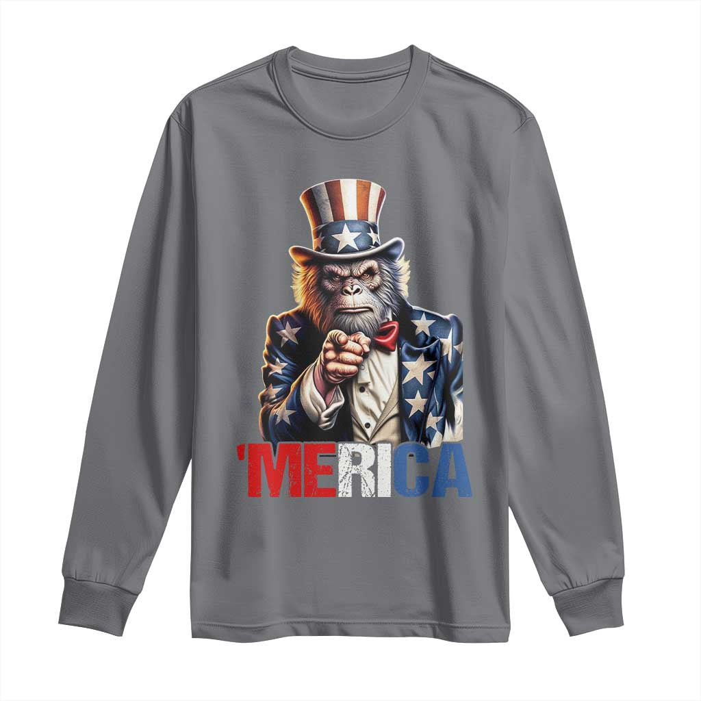 Bigfoot Merica Long Sleeve Shirt American Flag Patriotic 4th Of July Uncle Sam TS10 Charcoal Print Your Wear