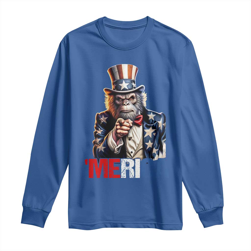 Bigfoot Merica Long Sleeve Shirt American Flag Patriotic 4th Of July Uncle Sam TS10 Royal Blue Print Your Wear