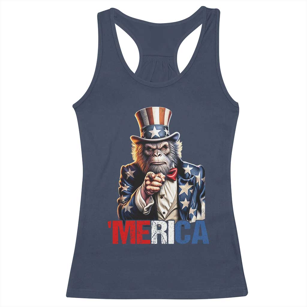 Bigfoot Merica Racerback Tank Top American Flag Patriotic 4th Of July Uncle Sam TS10 Navy Print Your Wear