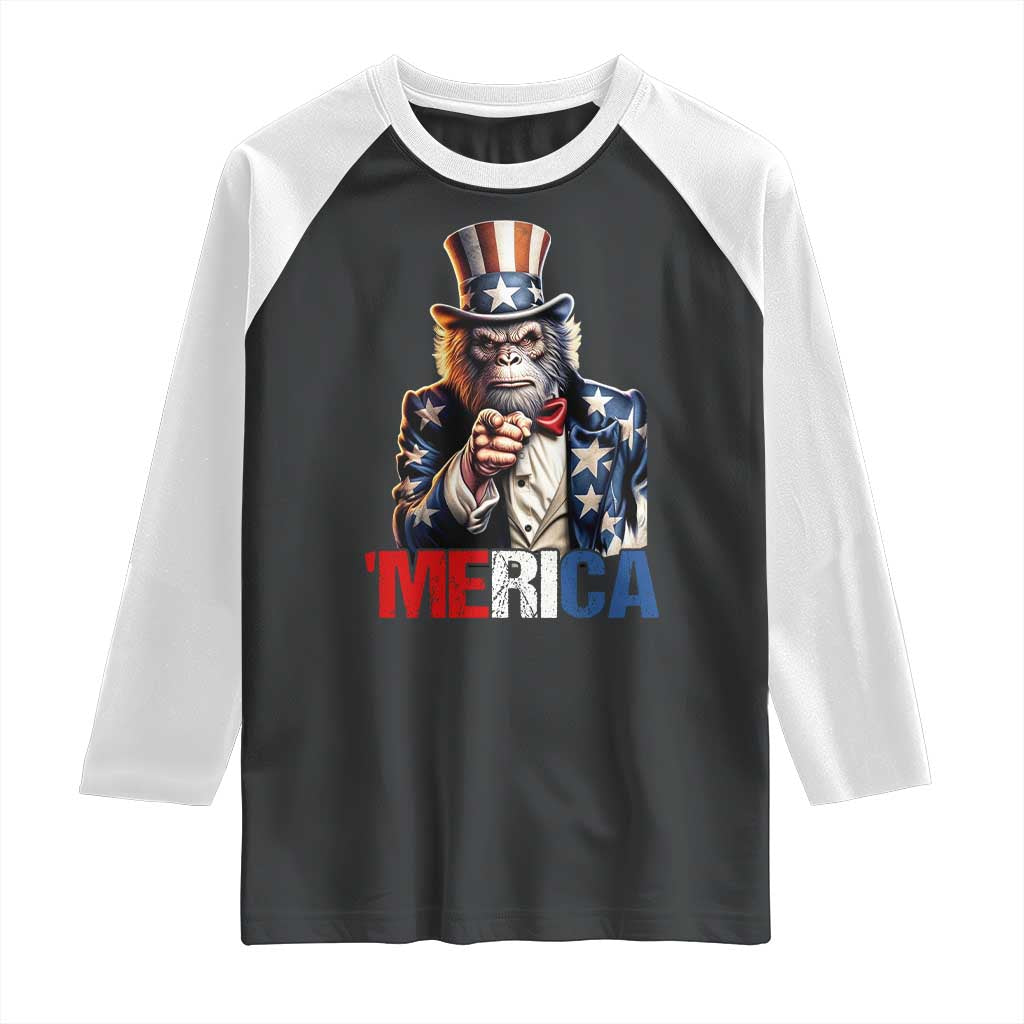 Bigfoot Merica Raglan Shirt American Flag Patriotic 4th Of July Uncle Sam TS10 Black White Print Your Wear