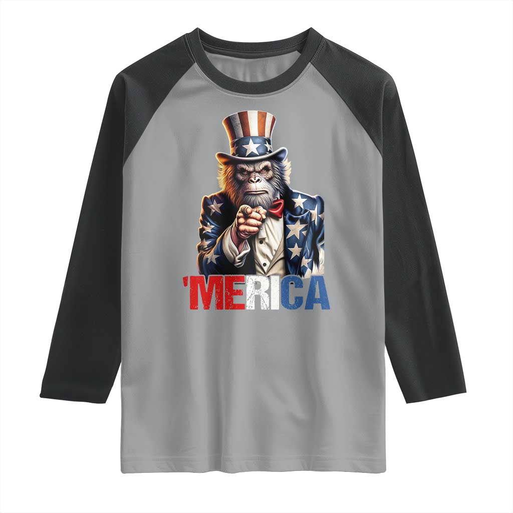 Bigfoot Merica Raglan Shirt American Flag Patriotic 4th Of July Uncle Sam TS10 Sport Gray Black Print Your Wear