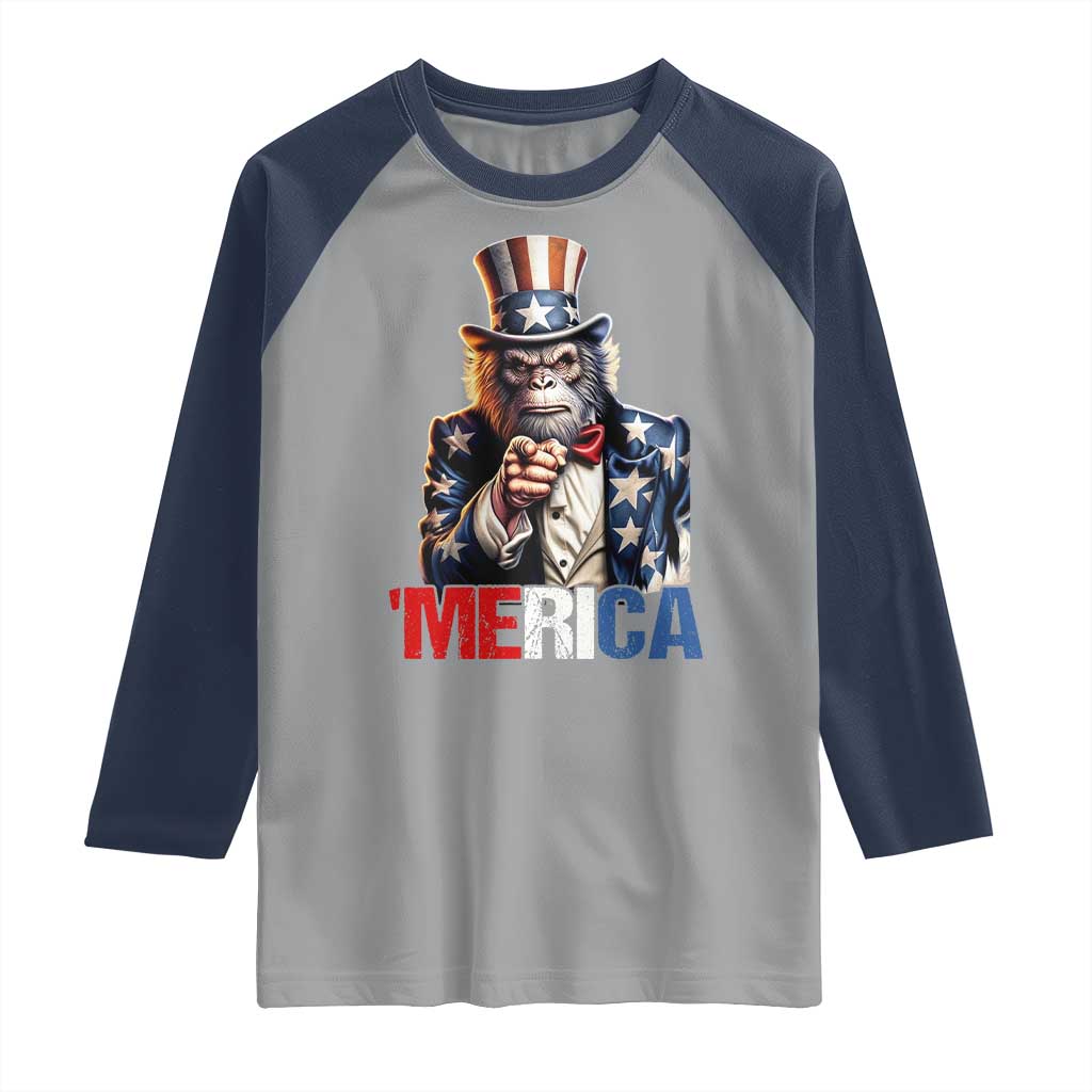 Bigfoot Merica Raglan Shirt American Flag Patriotic 4th Of July Uncle Sam TS10 Sport Gray Navy Print Your Wear