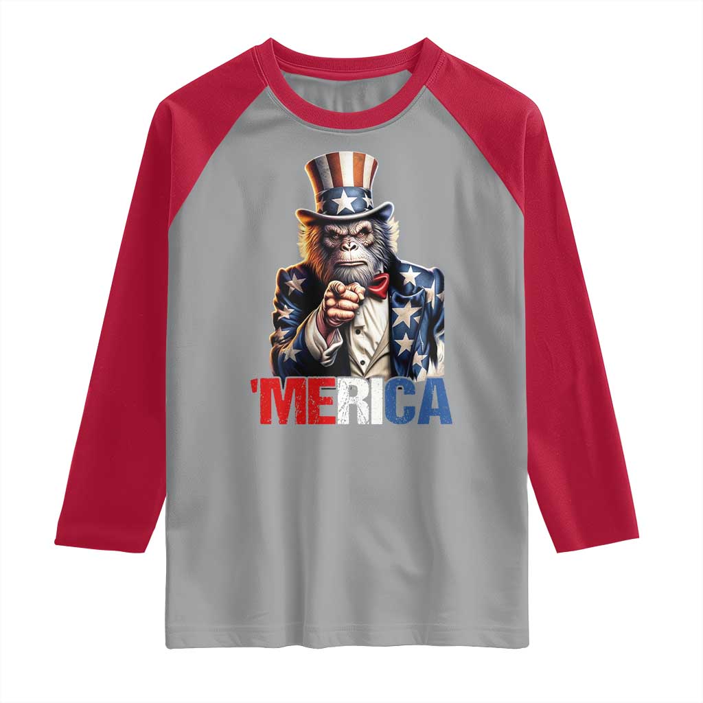 Bigfoot Merica Raglan Shirt American Flag Patriotic 4th Of July Uncle Sam TS10 Sport Gray Red Print Your Wear