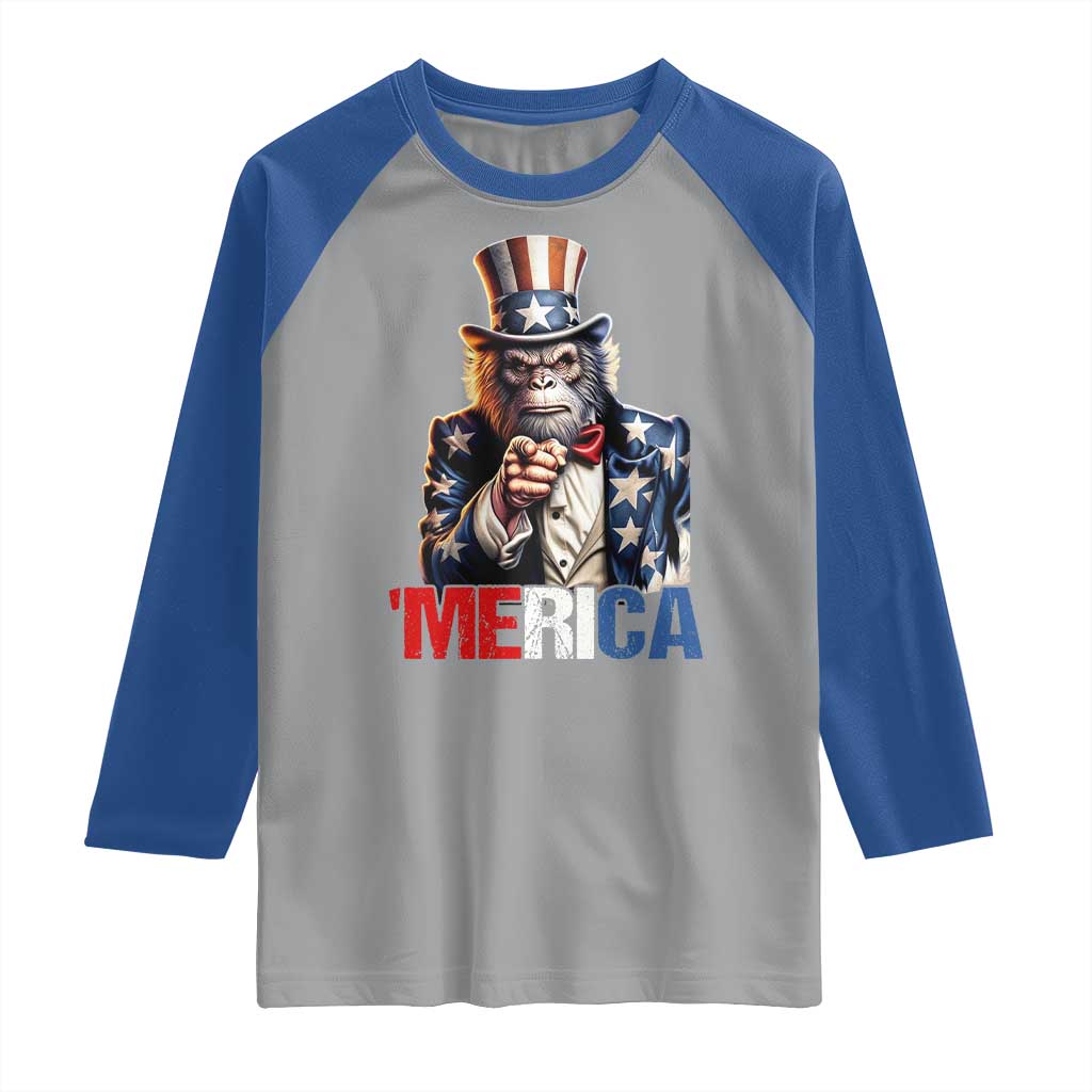 Bigfoot Merica Raglan Shirt American Flag Patriotic 4th Of July Uncle Sam TS10 Sport Gray Royal Print Your Wear