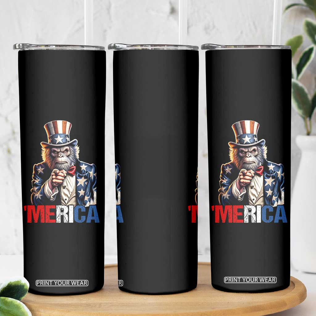Bigfoot Merica Skinny Tumbler American Flag Patriotic 4th Of July Uncle Sam TS10 Print Your Wear