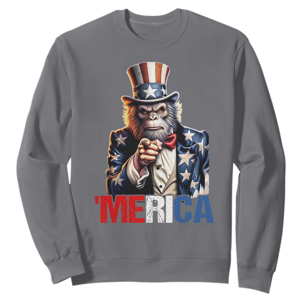 Bigfoot Merica Sweatshirt American Flag Patriotic 4th Of July Uncle Sam TS10 Charcoal Print Your Wear