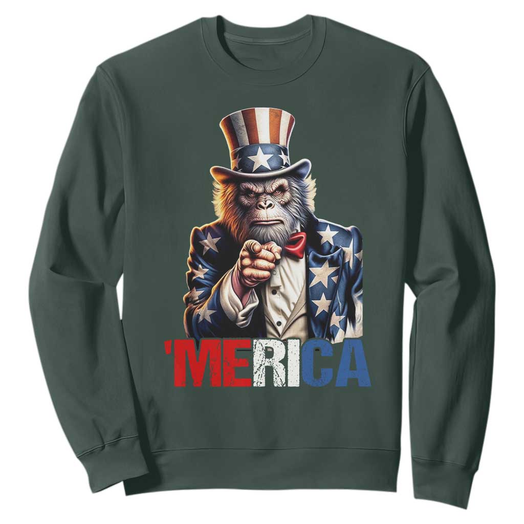 Bigfoot Merica Sweatshirt American Flag Patriotic 4th Of July Uncle Sam TS10 Dark Forest Green Print Your Wear