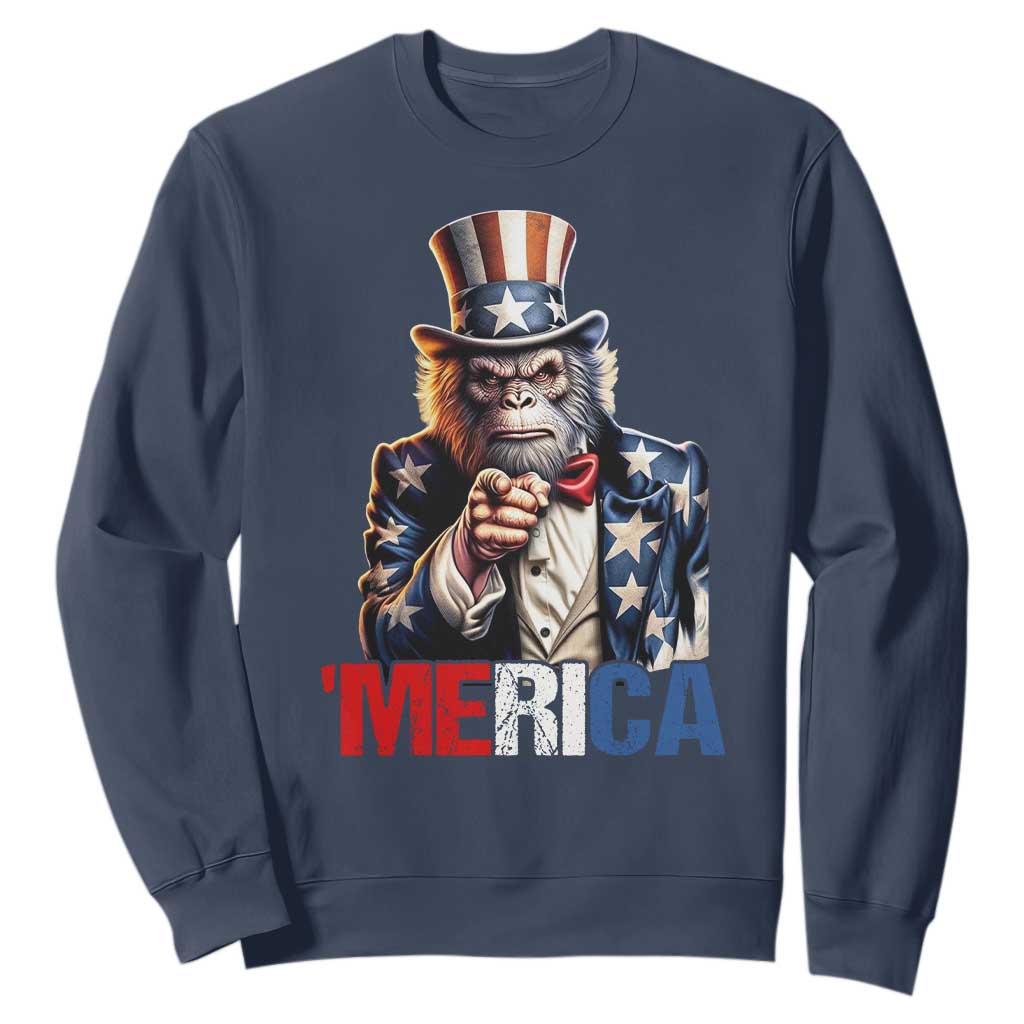 Bigfoot Merica Sweatshirt American Flag Patriotic 4th Of July Uncle Sam TS10 Navy Print Your Wear