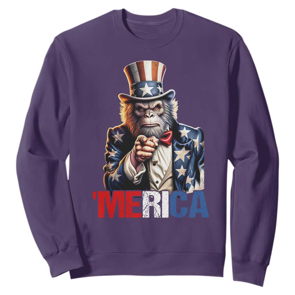 Bigfoot Merica Sweatshirt American Flag Patriotic 4th Of July Uncle Sam TS10 Purple Print Your Wear