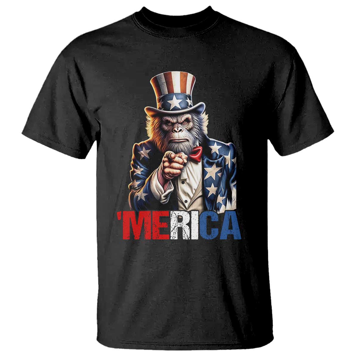 Bigfoot Merica T Shirt American Flag Patriotic 4th Of July Uncle Sam TS10 Black Print Your Wear