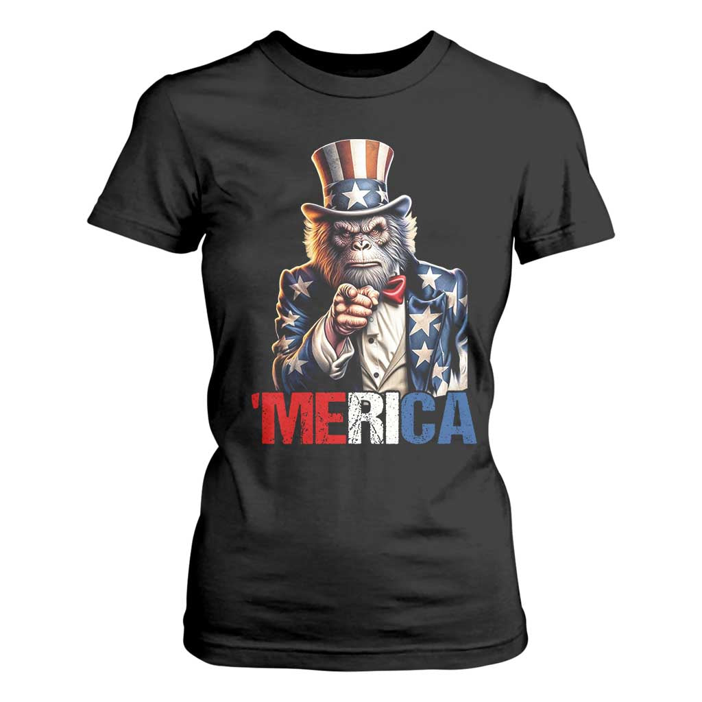 Bigfoot Merica T Shirt For Women American Flag Patriotic 4th Of July Uncle Sam TS10 Black Print Your Wear