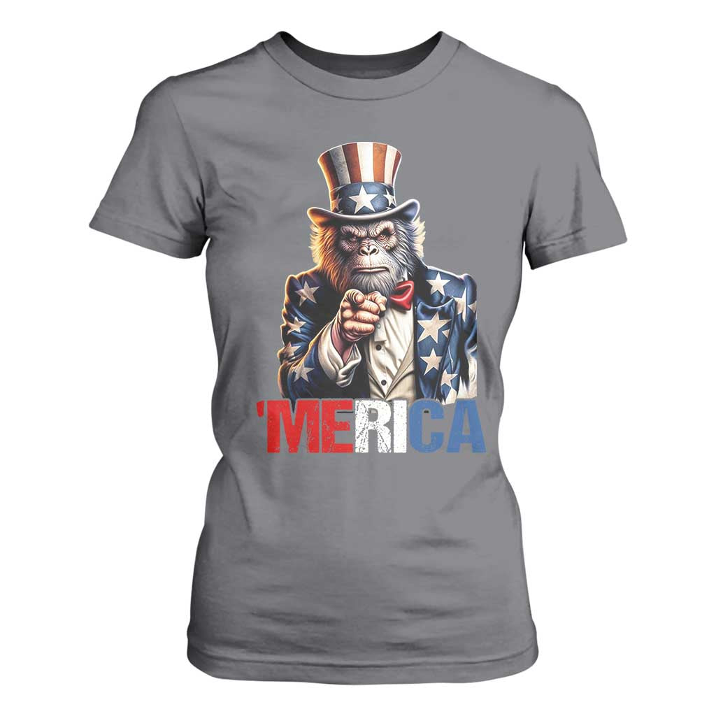 Bigfoot Merica T Shirt For Women American Flag Patriotic 4th Of July Uncle Sam TS10 Charcoal Print Your Wear