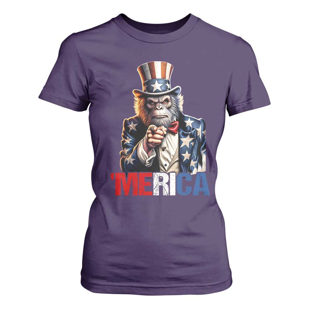 Bigfoot Merica T Shirt For Women American Flag Patriotic 4th Of July Uncle Sam TS10 Purple Print Your Wear