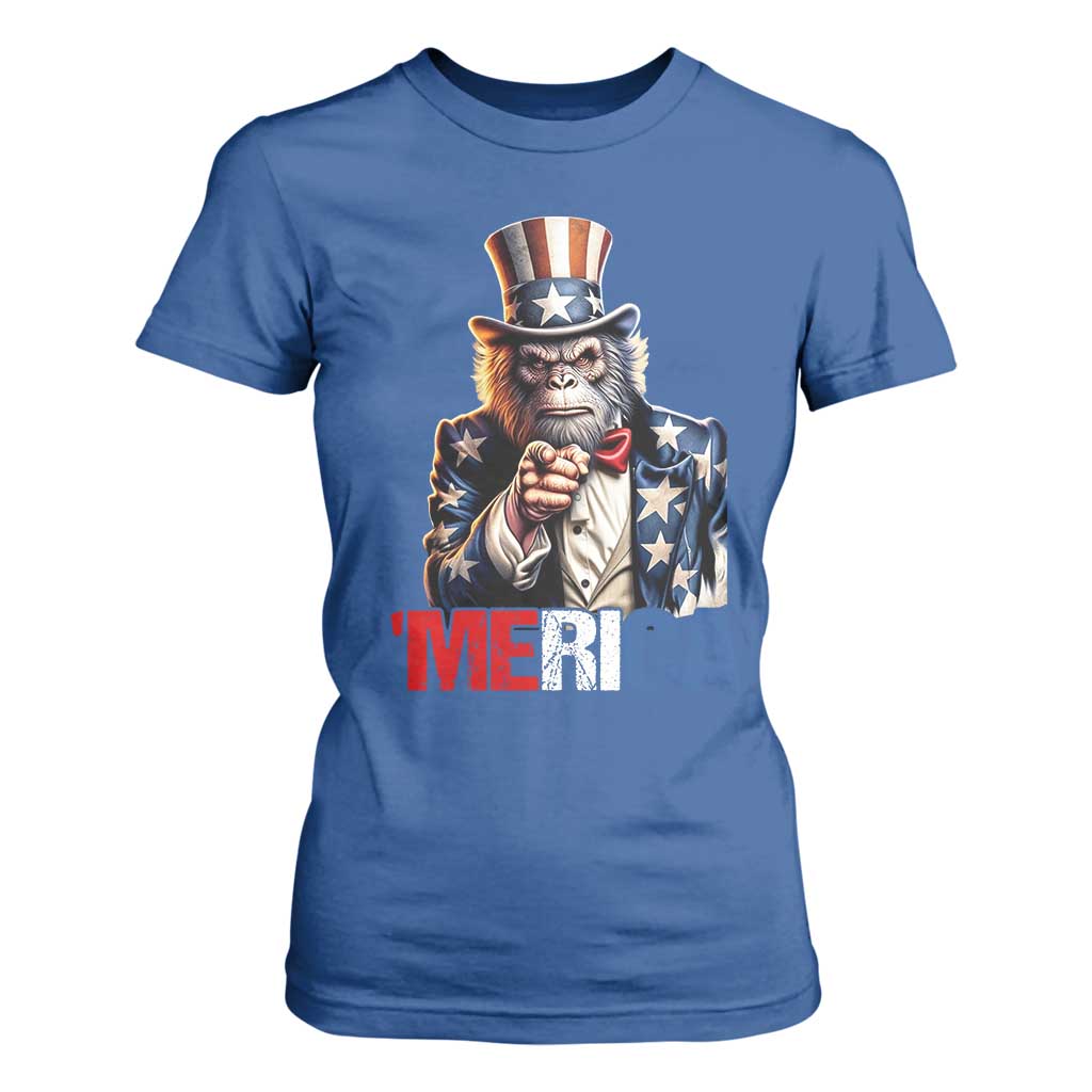 Bigfoot Merica T Shirt For Women American Flag Patriotic 4th Of July Uncle Sam TS10 Royal Blue Print Your Wear