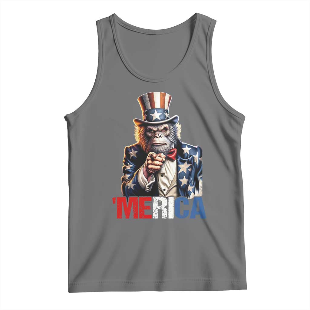 Bigfoot Merica Tank Top American Flag Patriotic 4th Of July Uncle Sam TS10 Black Heather Print Your Wear