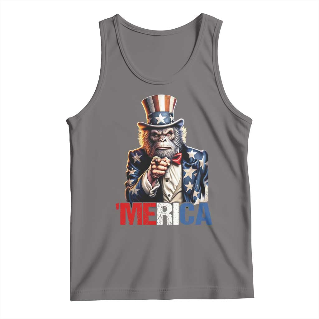 Bigfoot Merica Tank Top American Flag Patriotic 4th Of July Uncle Sam TS10 Deep Heather Print Your Wear