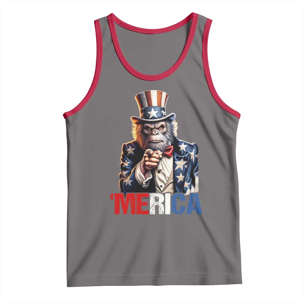 Bigfoot Merica Tank Top American Flag Patriotic 4th Of July Uncle Sam TS10 Deep Heather Red Print Your Wear