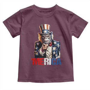 Bigfoot Merica Toddler T Shirt American Flag Patriotic 4th Of July Uncle Sam TS10 Maroon Print Your Wear
