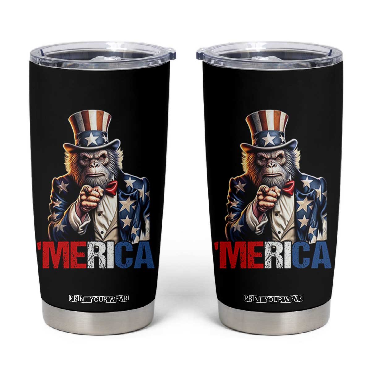 Bigfoot Merica Tumbler Cup American Flag Patriotic 4th Of July Uncle Sam TS10 Black Print Your Wear