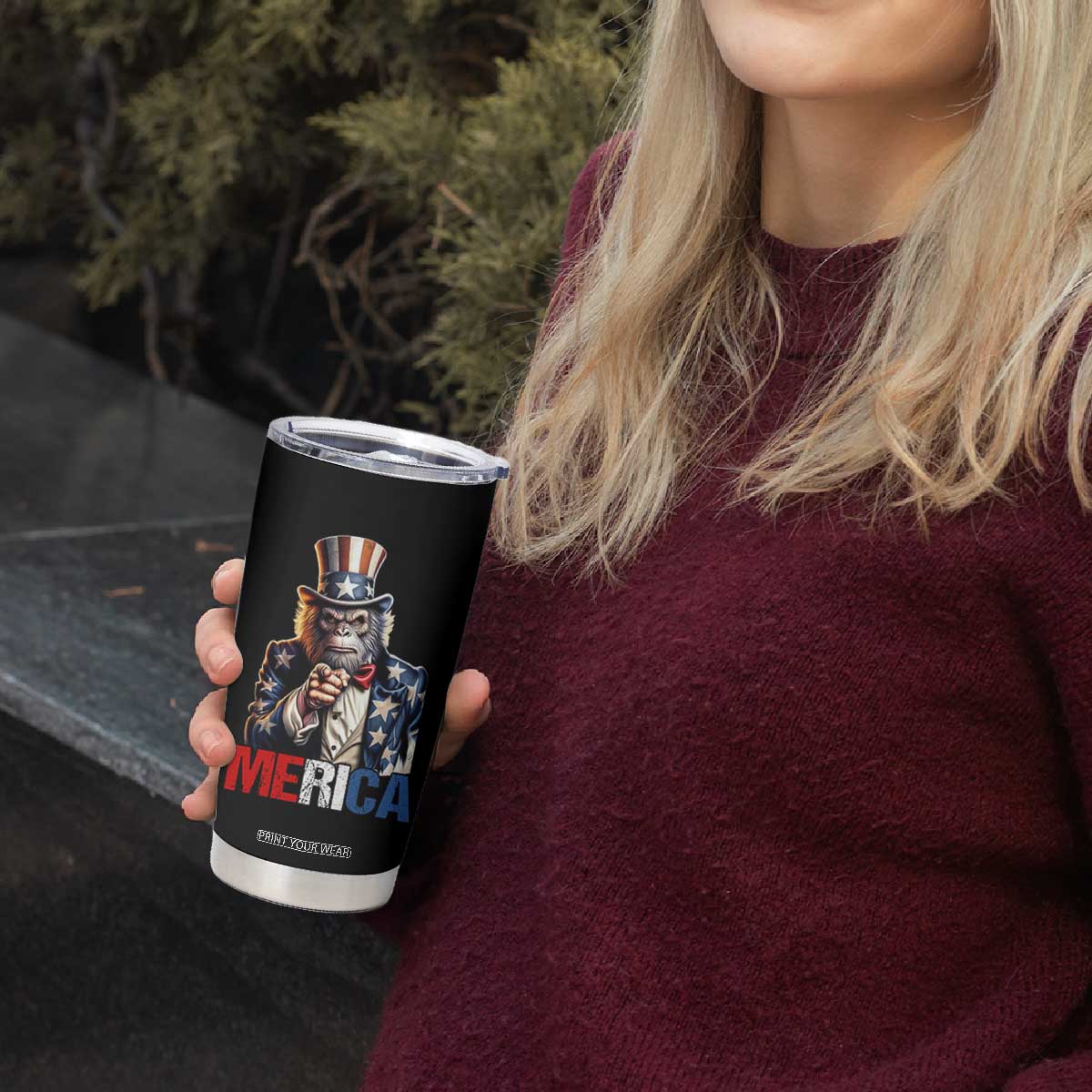 Bigfoot Merica Tumbler Cup American Flag Patriotic 4th Of July Uncle Sam TS10 Print Your Wear