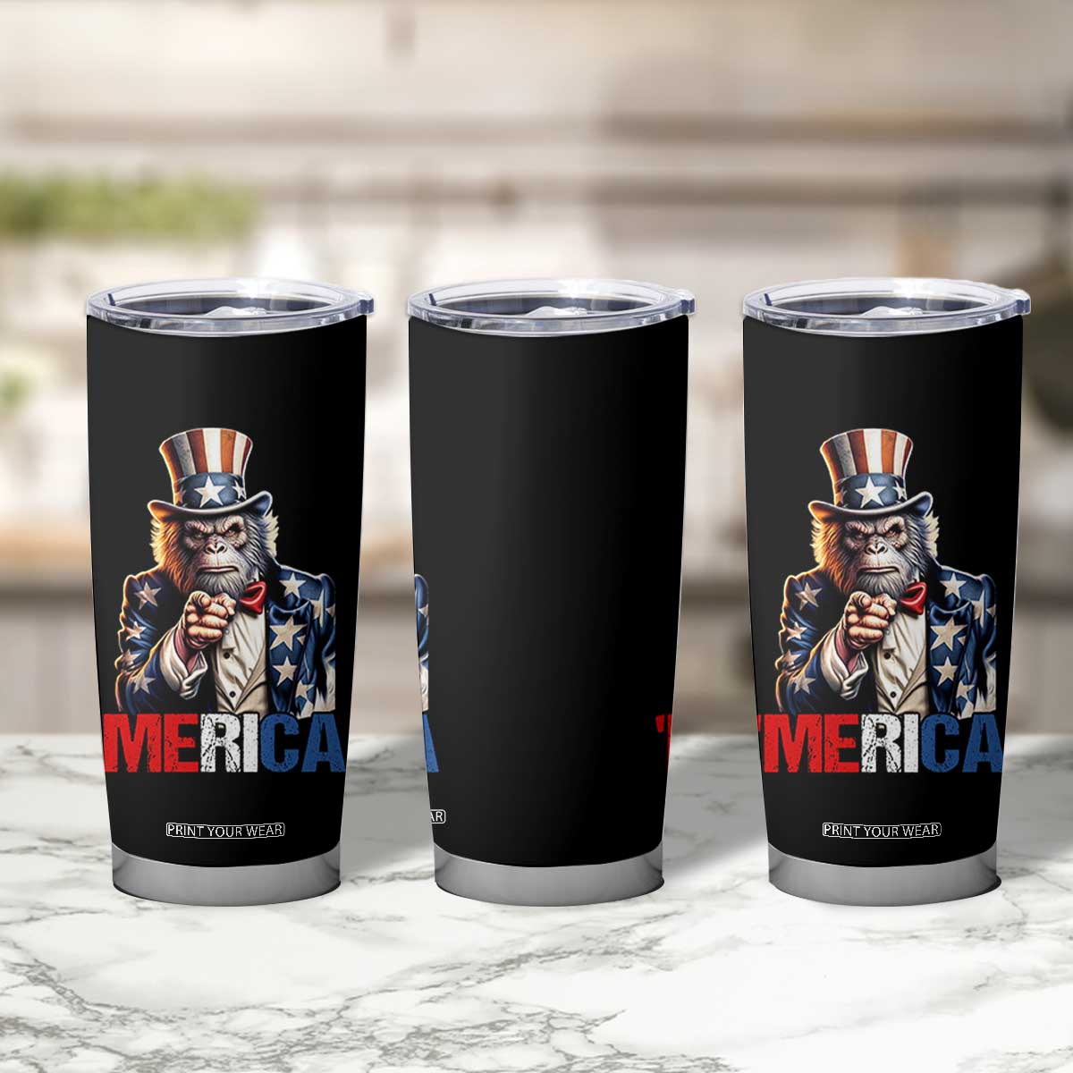Bigfoot Merica Tumbler Cup American Flag Patriotic 4th Of July Uncle Sam TS10 Print Your Wear