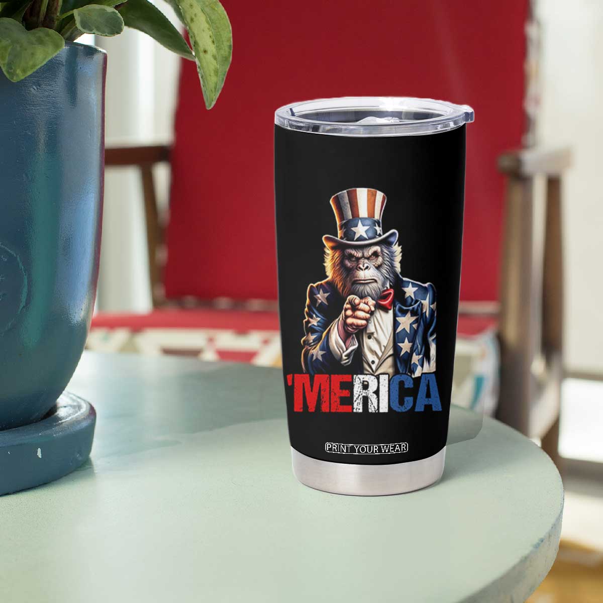 Bigfoot Merica Tumbler Cup American Flag Patriotic 4th Of July Uncle Sam TS10 Print Your Wear