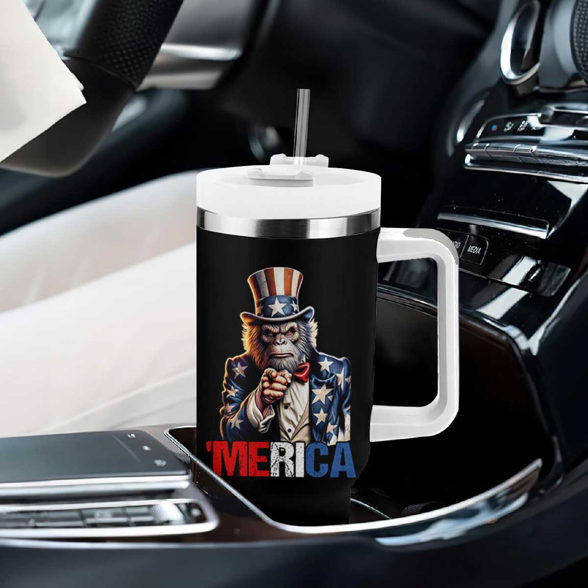 Bigfoot Merica Tumbler With Handle American Flag Patriotic 4th Of July Uncle Sam TS10 Print Your Wear