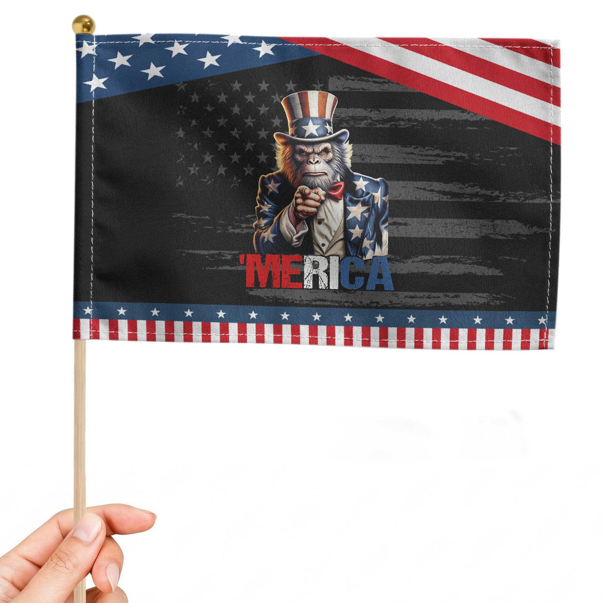 Bigfoot Merica Patriotic Handheld Flag American Flag 4th Of July Uncle Sam TS10 Distressed 8.2