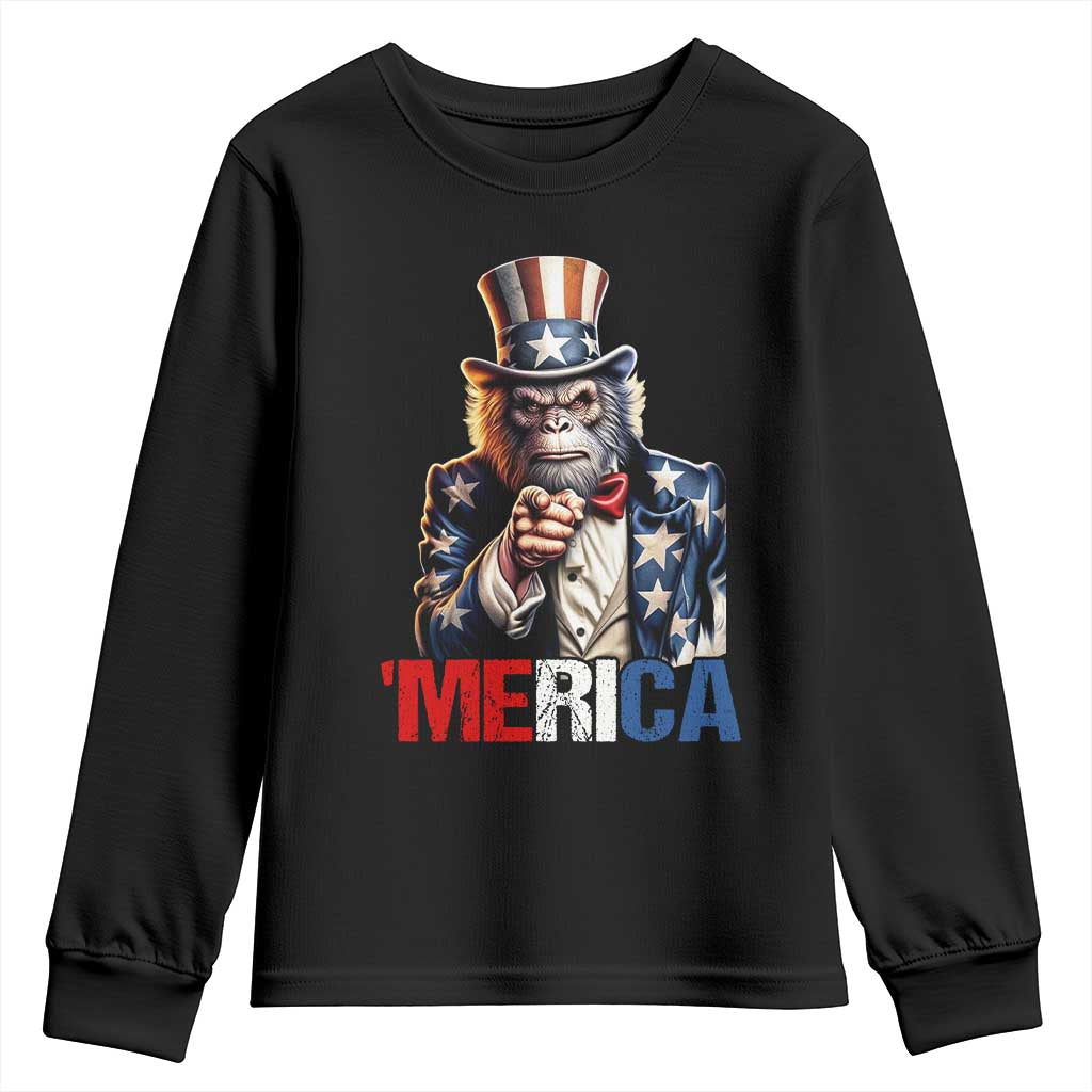 Bigfoot Merica Youth Sweatshirt American Flag Patriotic 4th Of July Uncle Sam TS10 Black Print Your Wear