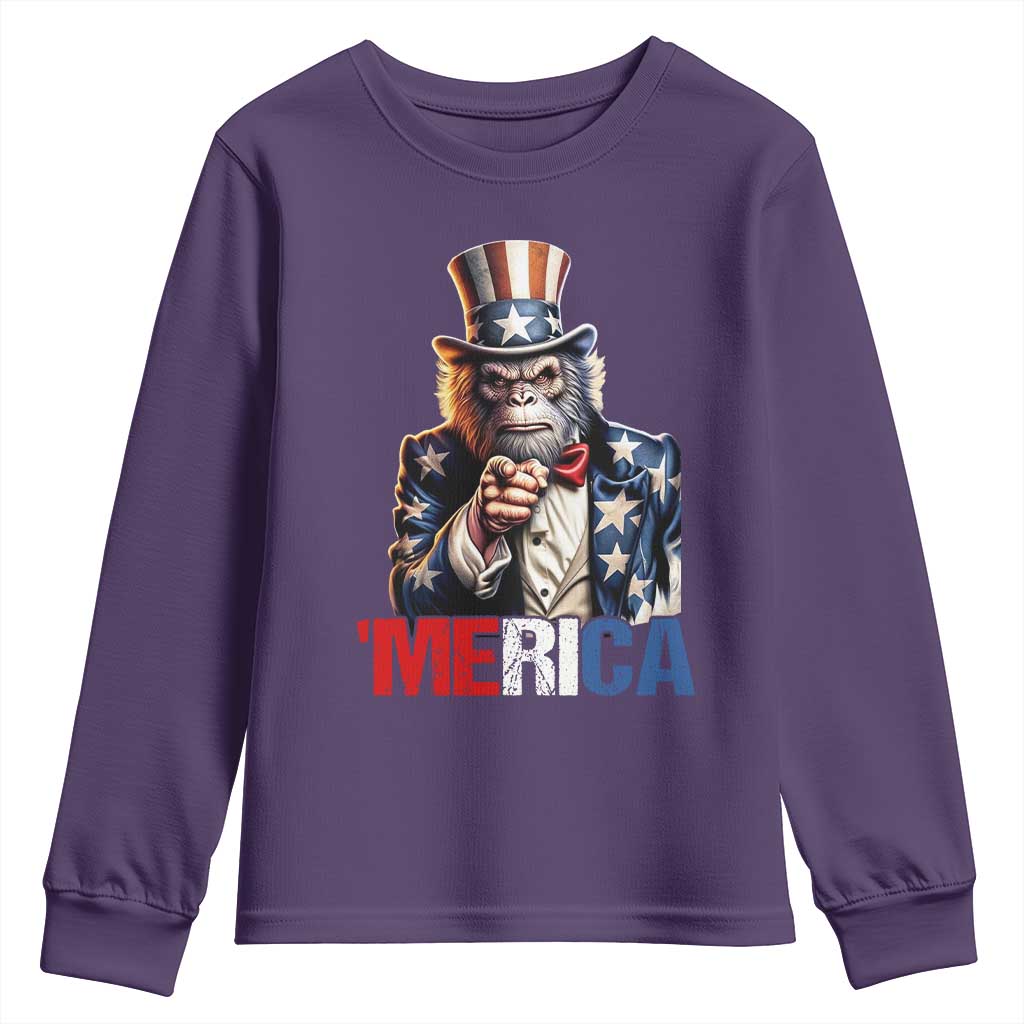 Bigfoot Merica Youth Sweatshirt American Flag Patriotic 4th Of July Uncle Sam TS10 Purple Print Your Wear