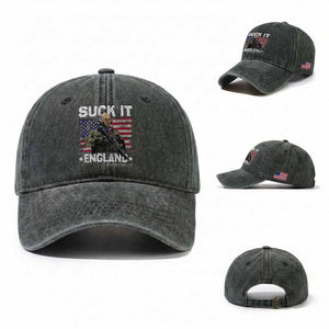 Suck It England Funny 4th of July George Washington 1776 Washed Cotton Baseball Cap TS10 Washed Cap Universal Fit Dark Green Print Your Wear