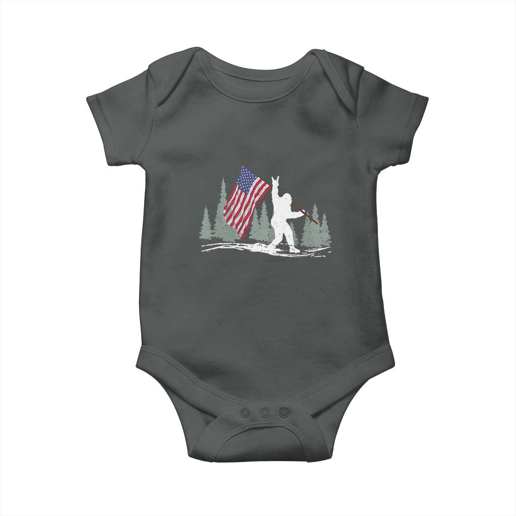 Bigfoot Baby Onesie Sasquatch American Flag Patriotic TS10 Dark Heather Print Your Wear