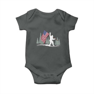 Bigfoot Baby Onesie Sasquatch American Flag Patriotic TS10 Dark Heather Print Your Wear