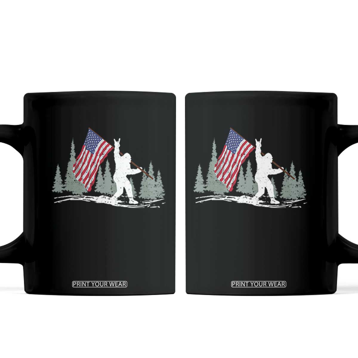 Bigfoot Coffee Mug Sasquatch American Flag Patriotic TS10 Black Print Your Wear