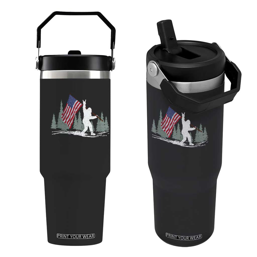 Bigfoot Flip Straw Tumbler Sasquatch American Flag Patriotic TS10 One Size: 30 oz Black Print Your Wear