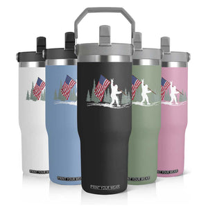 Bigfoot Flip Straw Tumbler Sasquatch American Flag Patriotic TS10 Print Your Wear