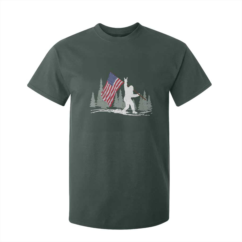 Bigfoot T Shirt For Kid Sasquatch American Flag Patriotic TS10 Dark Forest Green Print Your Wear