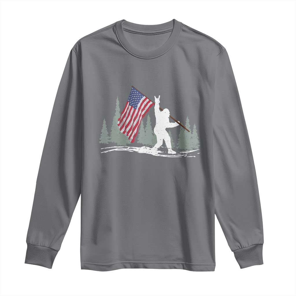 Bigfoot Long Sleeve Shirt Sasquatch American Flag Patriotic TS10 Charcoal Print Your Wear