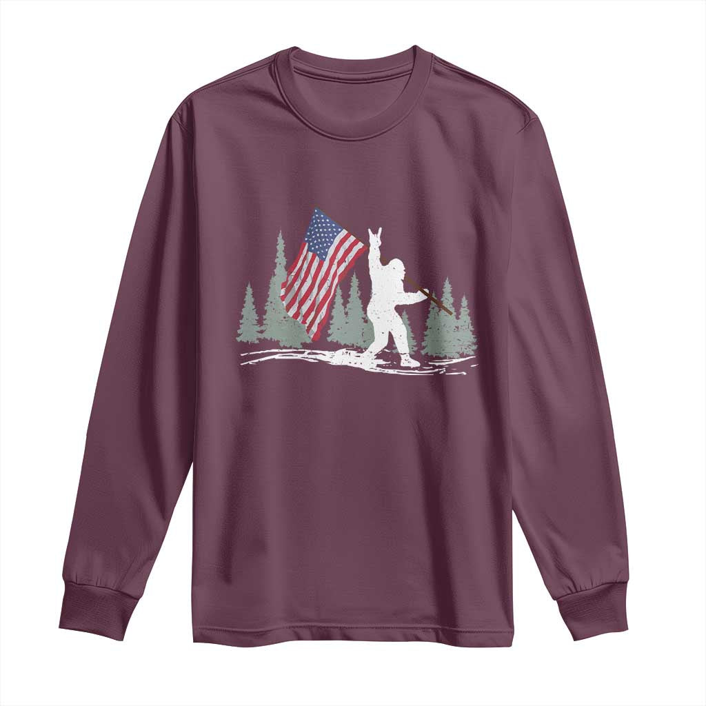Bigfoot Long Sleeve Shirt Sasquatch American Flag Patriotic TS10 Maroon Print Your Wear