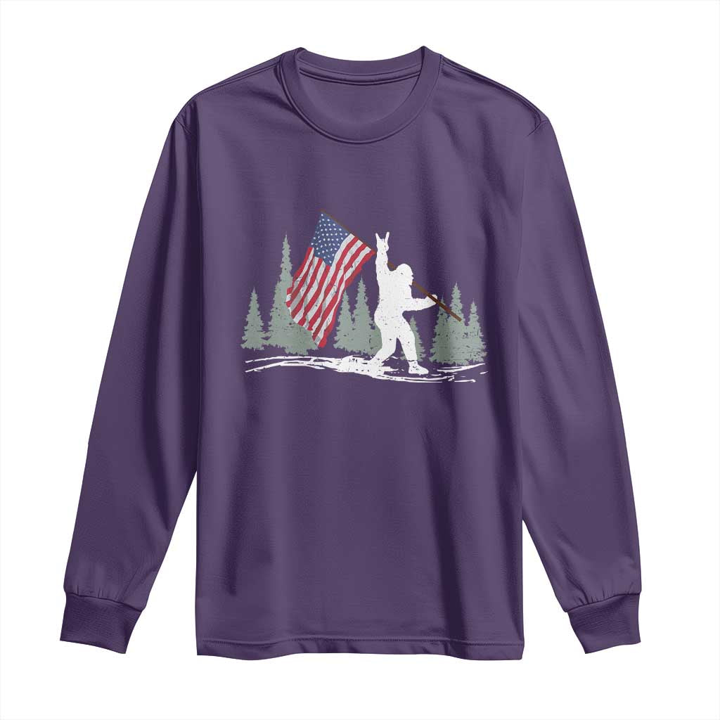 Bigfoot Long Sleeve Shirt Sasquatch American Flag Patriotic TS10 Purple Print Your Wear