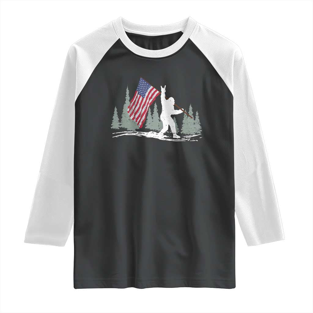 Bigfoot Raglan Shirt Sasquatch American Flag Patriotic TS10 Black White Print Your Wear