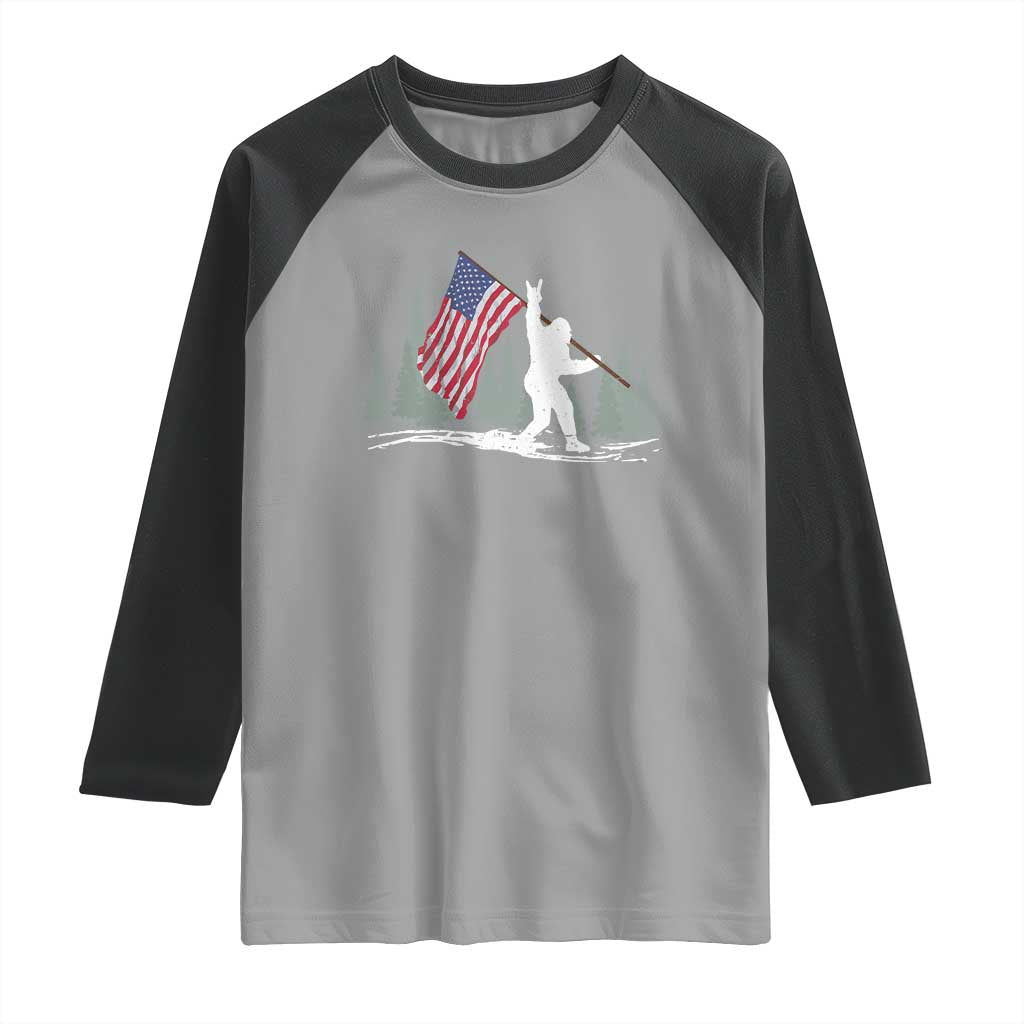 Bigfoot Raglan Shirt Sasquatch American Flag Patriotic TS10 Sport Gray Black Print Your Wear