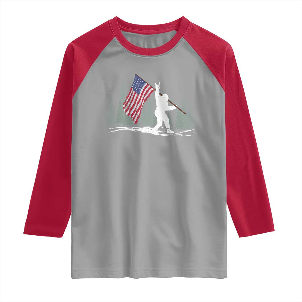 Bigfoot Raglan Shirt Sasquatch American Flag Patriotic TS10 Sport Gray Red Print Your Wear