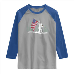 Bigfoot Raglan Shirt Sasquatch American Flag Patriotic TS10 Sport Gray Royal Print Your Wear