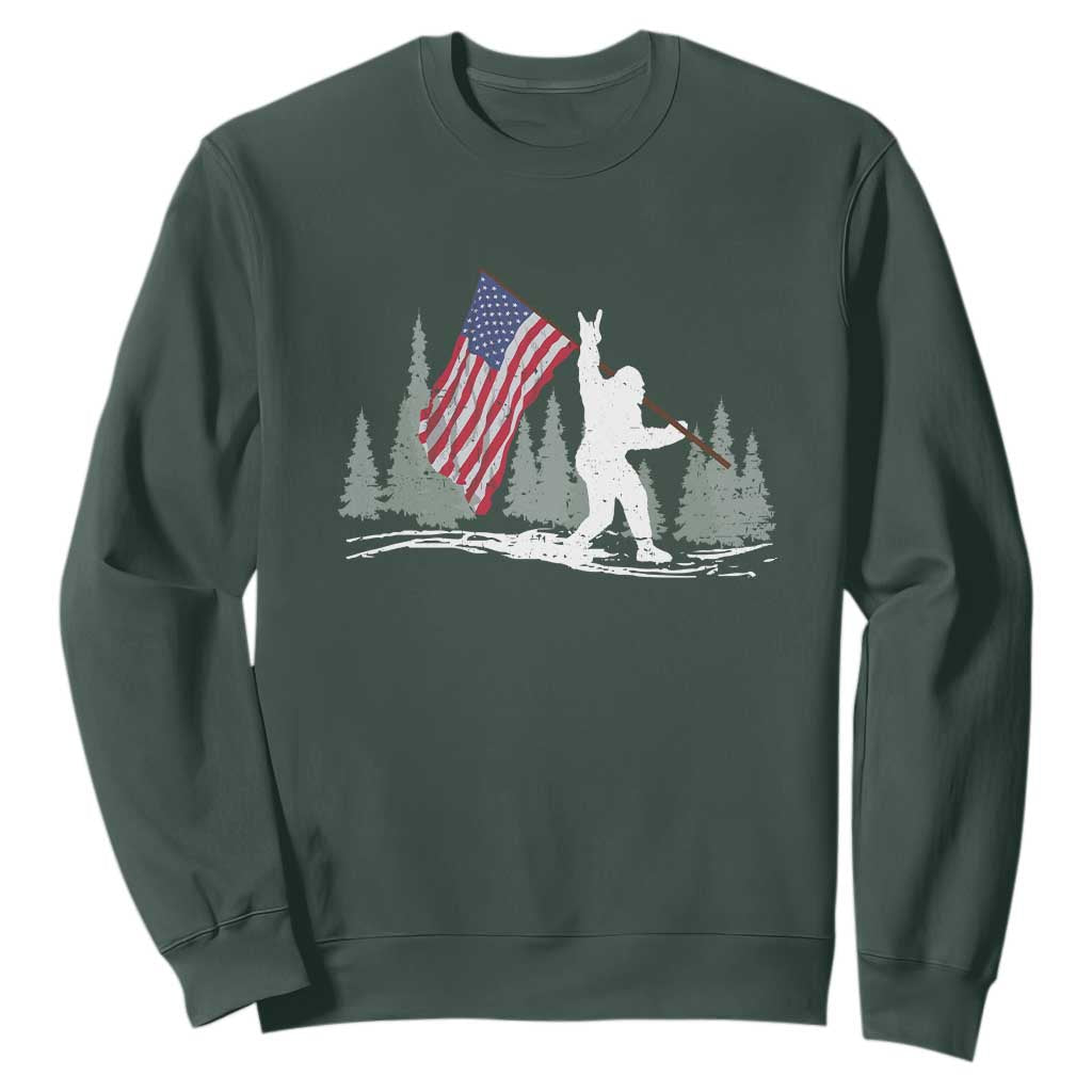 Bigfoot Sweatshirt Sasquatch American Flag Patriotic TS10 Dark Forest Green Print Your Wear