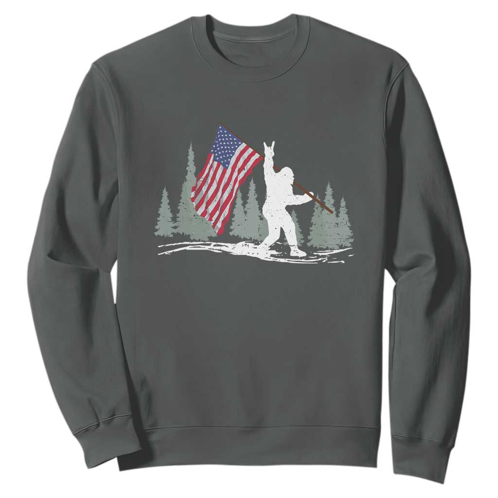 Bigfoot Sweatshirt Sasquatch American Flag Patriotic TS10 Dark Heather Print Your Wear