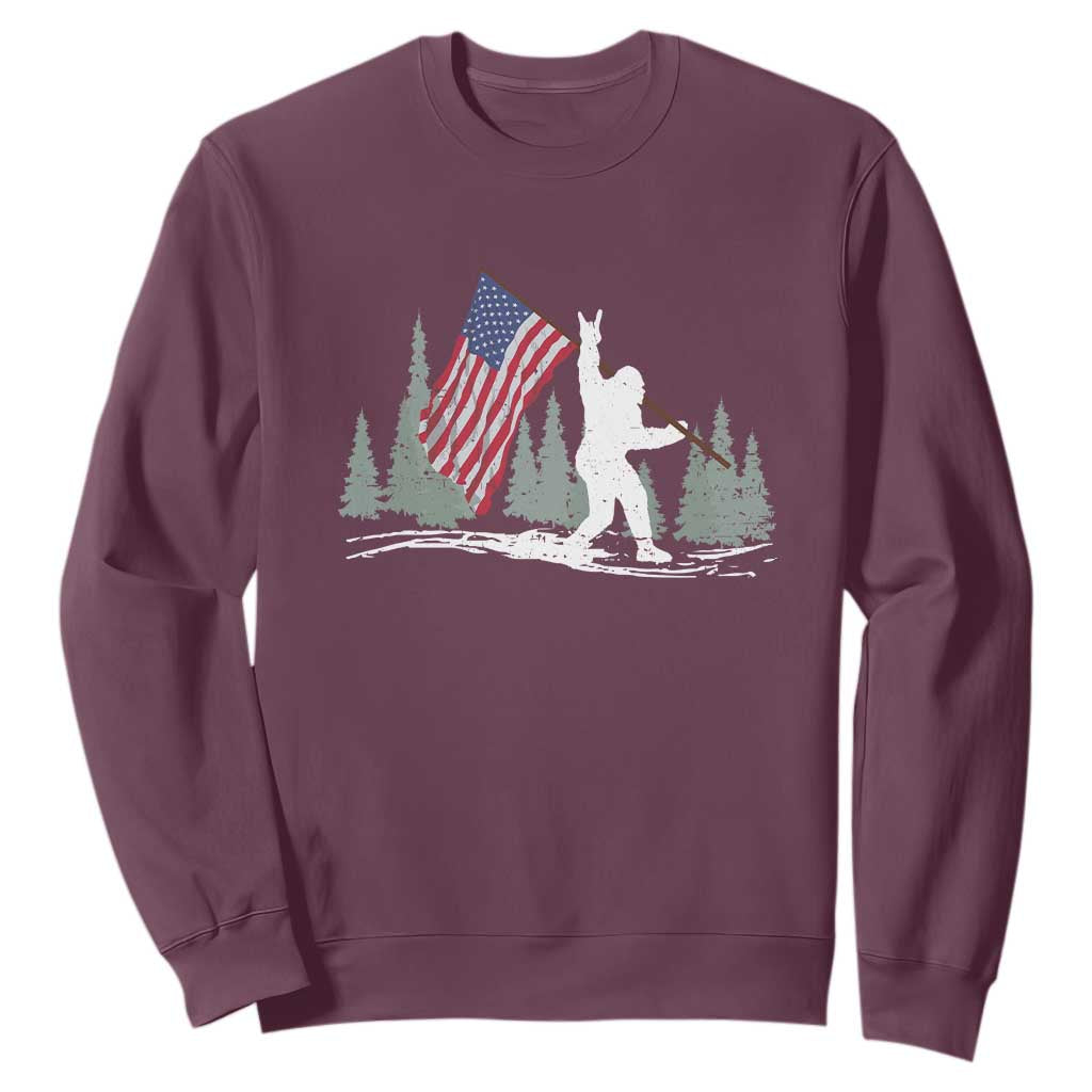 Bigfoot Sweatshirt Sasquatch American Flag Patriotic TS10 Maroon Print Your Wear
