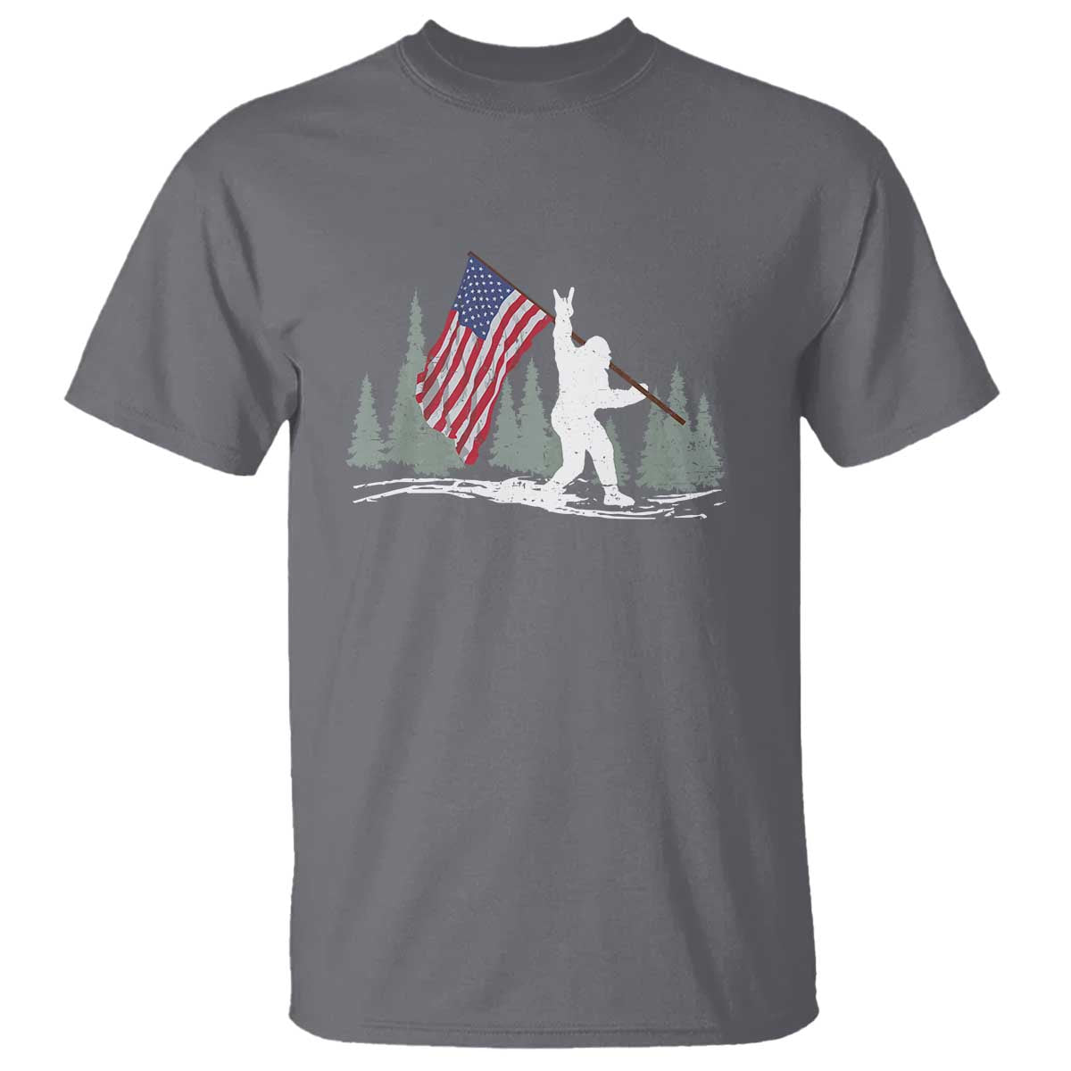 Bigfoot T Shirt Sasquatch American Flag Patriotic TS10 Charcoal Print Your Wear